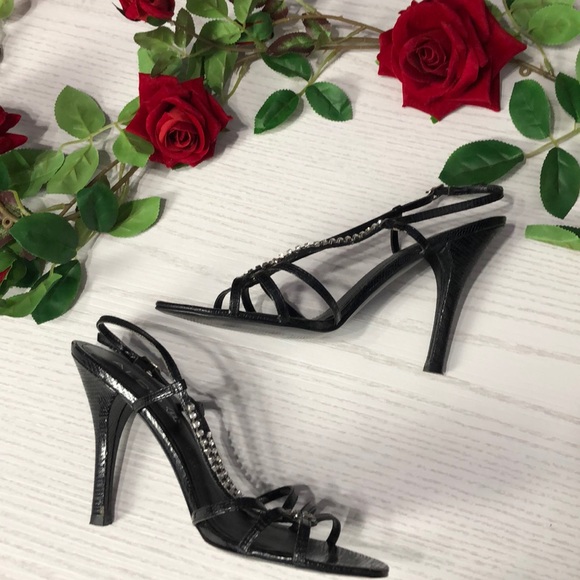 Aldo Black & Rhinestone Strappy Heels - Picture 2 of 8